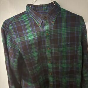 Lands End Green and Blue Men's Flannel Shirt Size Medium